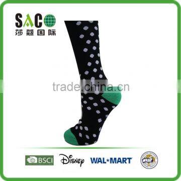 Fancy Navy Cuff White Dots Green Toe and Heel Black Knee High Sports Socks