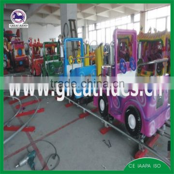 happy children rides toy train cartoon track train