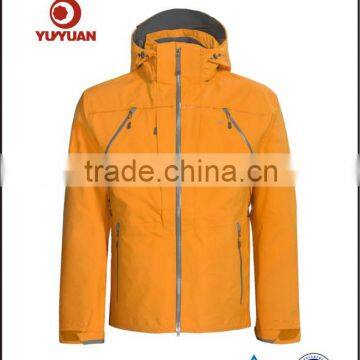 Waterproof zipper hooded casual ski jacket with reflective tape