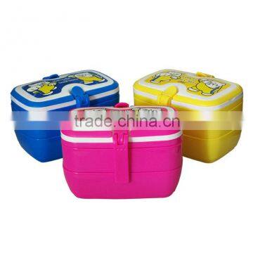 three layers plastic lunch box with fork and spoon