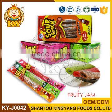 Super Sour Center Filled Fruit Jam Gummy Chewing Stick Candy