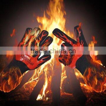 Shanhai Best Price 100% Cotton Lining Aramid Fiber Custom Silicone 932F Kitchen Gloves Heat Resistant photo-3