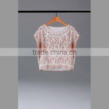 Digital printing hotfix rhinestone blouse/designer blouse