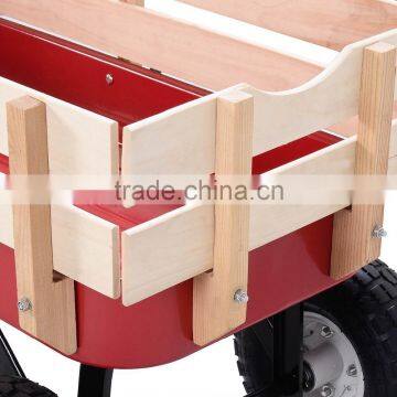Outdoor Wagon ALL Terrain Pulling Children Kid Garden Cart w/ Wood Railing Red photo-4