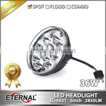 5in round 36W motorcycle powersports automotive 4x4 truck trailer vehicles sealed dual beam led headlamp