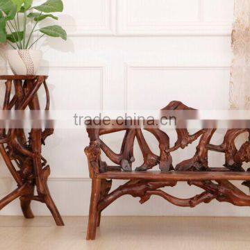 Southeast Asia Style Root Carved Double Seater Chair, Wood Carved Decorative Leisure Chair (BF01-X1164)