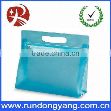 Blue plastic high quality PVC zipper bags with bottom gusset