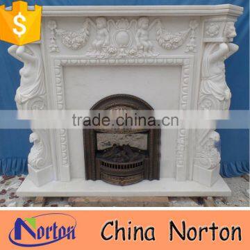 China cheap white marble lion head fireplace mantel, marble fireplaces NTMF-F840S