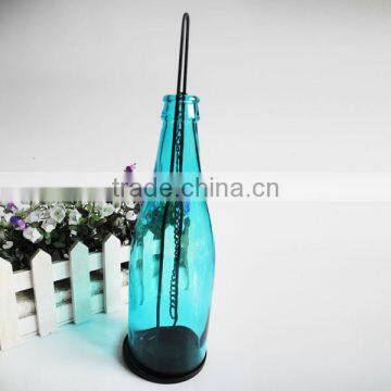 Colored Tea Light Glass Candle Holder With Hanging Metal Handle photo-3