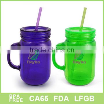 Double wall plastic mason jar with handle