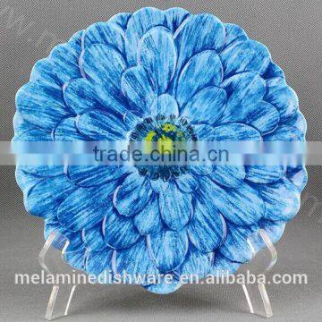 melamine round blue peony plate