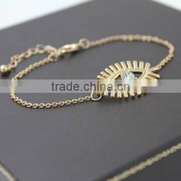 Simple Rhinestone Evil Eye Charm Gold Chain Bracelet photo-4