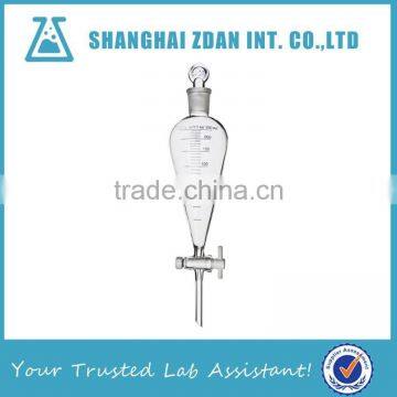 Lab Glassware Graduated Glass Pear Shaped Separatory Funnel, PTFE Stopcock