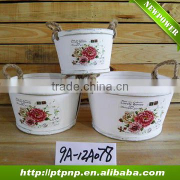 Wholesale Oval Wooden Flower Pot with side handle