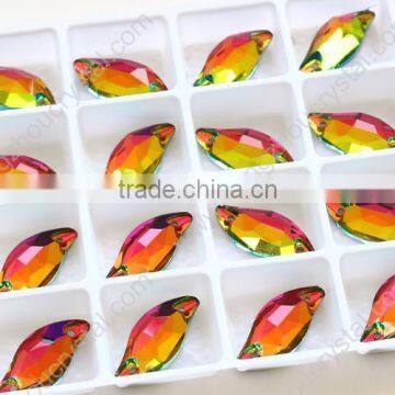 Leaf Shape k5 Crystal Sew on Stones With Silver Plated/foiled Flat Back photo-3