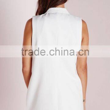 Women Fancy White Sleeveless Double Breasted Slim Fit Blazer photo-4