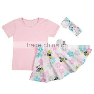 Hot sale baby summer clothing set latest boutique children outfit set with headband for wholesale