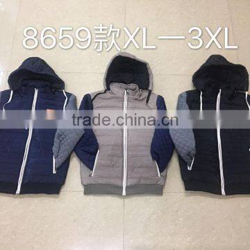 Apparel stocklot jacket with hoody fashion winter man jacket stocklots