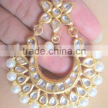Kundan Jadau Earring Tikka Gold Plated Chand Bali Set photo-3