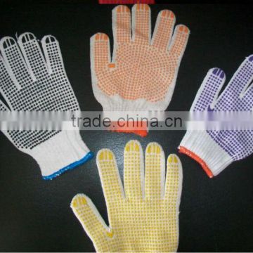 cotton knitted gloves with PVC dots on palm/ labor hands protection gloves