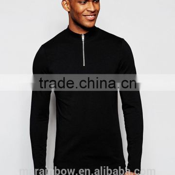 Black Plain Mens Long Sleeve T-Shirt Slim Fit 1/4 Zipper Tops Muscle Lightweight Jacket Quarter Zipper T Shirts