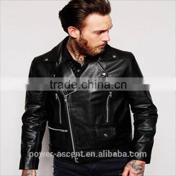 2016 Men's Leather Biker Jacket With Belt in Black