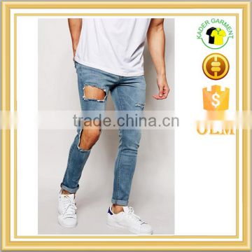 Slim Fit Straight Cut Knee Ripped Acid Wash Jeans Trousers for Men