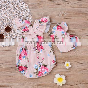 S33626W Baby Girl Flower Pom Pom jumpsuit newborn toddlerboutique outfits