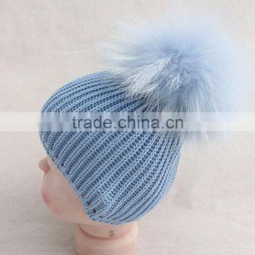 Myfur China Factory Customized Winter Knit Hat for Babies With Real Raccoon Fur Ball Top photo-5