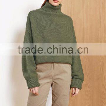 2017 New Design Style Women Green Color Turtleneck Long Sleeve Pullover Sweater photo-4