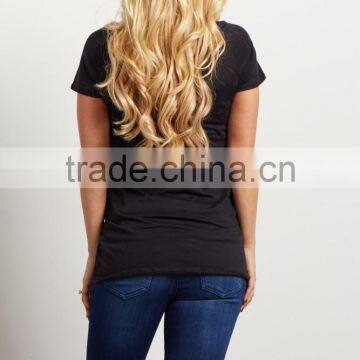 High Quality Cotton&rayon Solid Black Short Sleeve Fashion Maternity Top