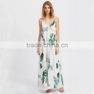 NEWEST Floral Print Maxi Dress,women Spaghetti Straps Deep V-neck Dress photo-2