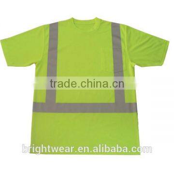 100%polyester Short Sleeve Reflective Chest Pocket Fluorescent T-shirt photo-3