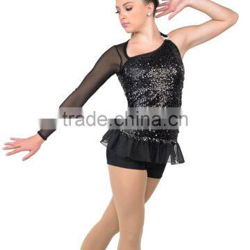 2017 hot !-black sequin one sleeve jazz costumes-dance lace leotard costumes