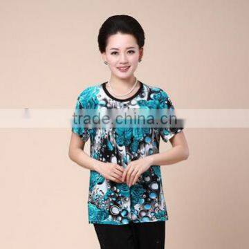 The New 2017 Middle-aged and Old Women's Ice Silk Cotton Round Collar T-shirt Foreign Trade the Original Single Mother Big Yards photo-2