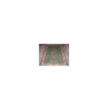 green color hand knotted silk carpet