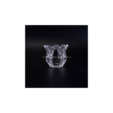 Crystal Embossing Flower Votive Glass Candle Holder