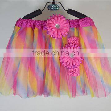 rainbow tutu skirts with flowers for girl