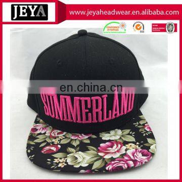 High profile 3D embroidery 6 panel baseball cap floral printed baseball hat