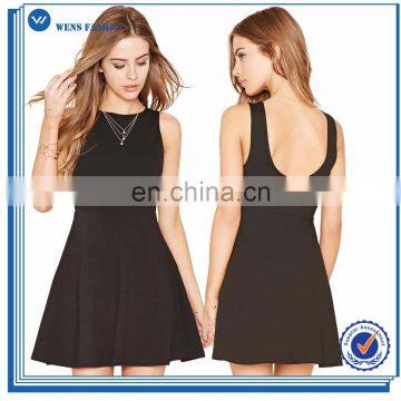 Hot Selling Womens Clothing Sleeveless Skater Dress Dongguan Ladies Fashion Clothing Fit Black Dress