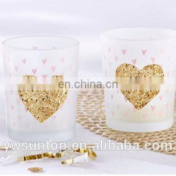 "Heart Of Gold" Gold Glitter Frosted Glass Tea Light Candle Holder For Wedding Baby Shower Party Decoration