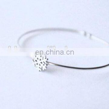Pave Snowflake Charm Sterling Silver Fashion Bangle Open Cuff Bangle Customized Design Silver Jewellry photo-2