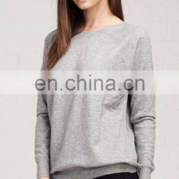 Womens Casual Raglan Boat Neck Sweater - Grey