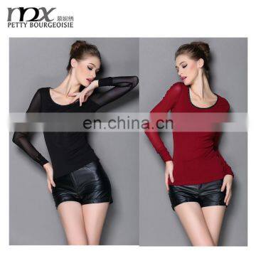 2015 latest fashion design spring & autumn elegant long sleeve O-neck ladies blouse