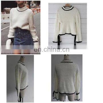 Women Fashion Trumpet Sleeve Knitted Top Casual Pullover Sweater