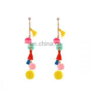 Punk Tassel Statement Chain Earring Colorful Fur Ball Dangle Stud Earring photo-6