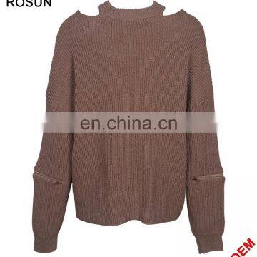 Knitwear Manufacturer Chocker Zip Sleeves Pullover Sweater for Woman photo-2