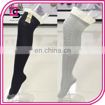 heart pattern over the knee high lace top socks