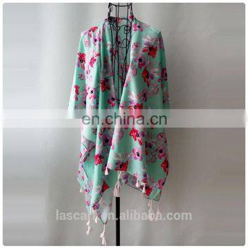 Fashion Ladies scarf shawl With Flowers green