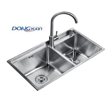 Guangdong Dongyuan Kitchenware 750×420×220mm POSCO SUS304 Stainless Steel Double Bowl Drop-in Drawn Kitchen Sink with Overflow(DY-545)